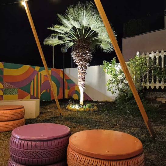 visiby marketing etico allestimento esterno Francy Arena bar Orte illuminazione ambiente