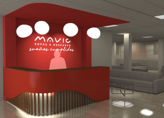 visiby studio render recepcion paqueteria proyecto interiorismo rebranding muebles mavic vimianzo